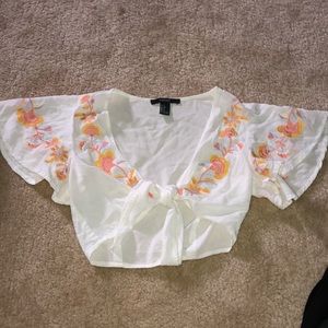 F21 white tie up crop top